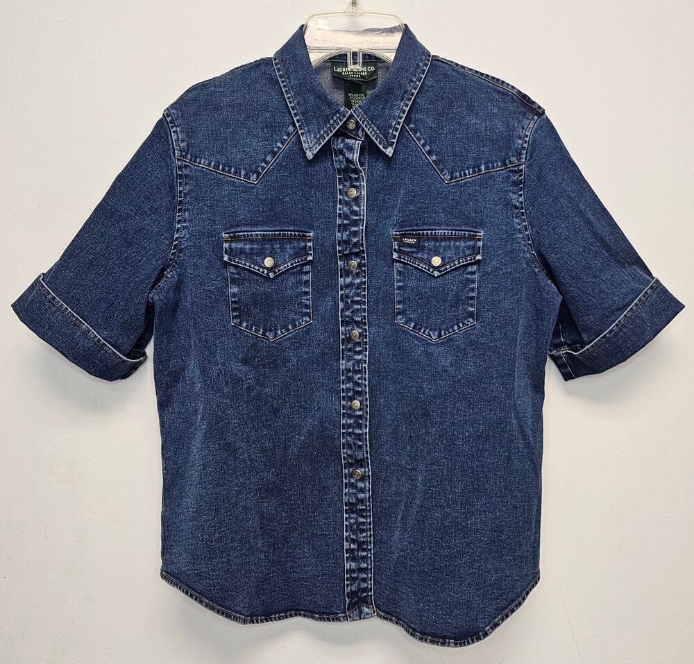 Vintage Lauren Jeans Co Womens Short-Sleeve Demin Western Shirt-Size 10P